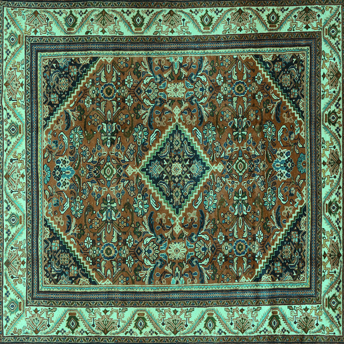 Square Machine Washable Persian Turquoise Traditional Area Rugs, wshtr2180turq