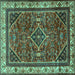 Square Machine Washable Persian Turquoise Traditional Area Rugs, wshtr2180turq