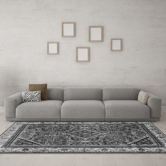 Machine Washable Persian Gray Traditional Rug in a Living Room,, wshtr2180gry