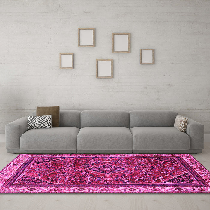 Machine Washable Persian Pink Traditional Rug in a Living Room, wshtr2180pnk
