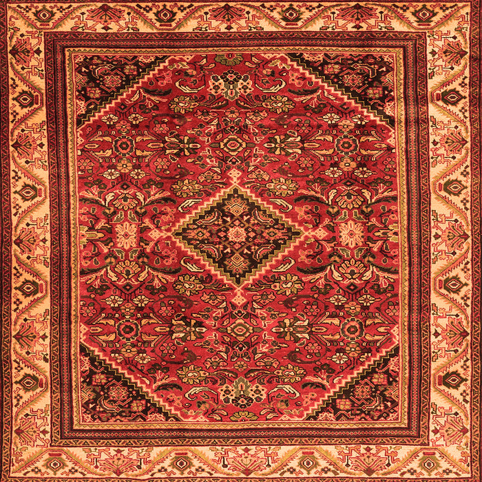 Round Machine Washable Persian Orange Traditional Area Rugs, wshtr2180org