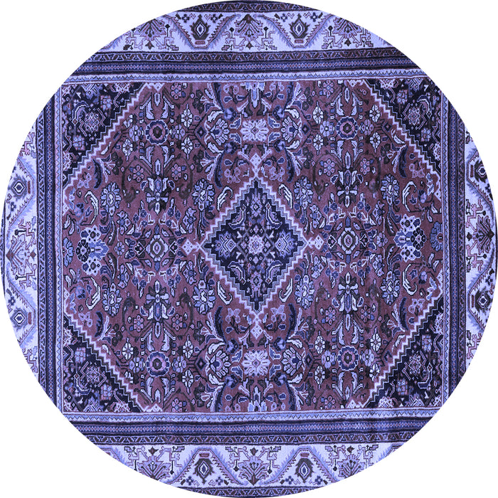 Round Machine Washable Persian Blue Traditional Rug, wshtr2180blu