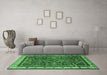 Machine Washable Persian Emerald Green Traditional Area Rugs in a Living Room,, wshtr2180emgrn