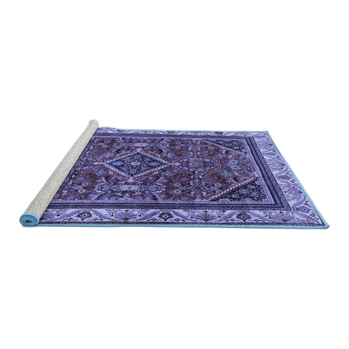 Sideview of Machine Washable Persian Blue Traditional Rug, wshtr2180blu