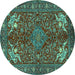 Round Machine Washable Persian Turquoise Traditional Area Rugs, wshtr2181turq