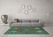 Machine Washable Persian Turquoise Traditional Area Rugs in a Living Room,, wshtr2181turq