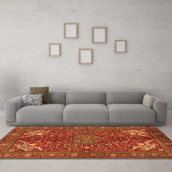 Machine Washable Persian Orange Traditional Area Rugs in a Living Room, wshtr2181org