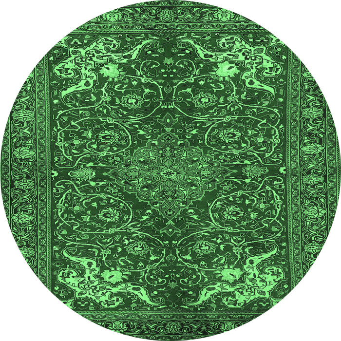 Round Machine Washable Persian Emerald Green Traditional Area Rugs, wshtr2181emgrn