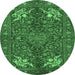 Round Machine Washable Persian Emerald Green Traditional Area Rugs, wshtr2181emgrn