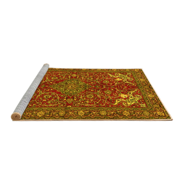 Sideview of Machine Washable Persian Yellow Traditional Rug, wshtr2181yw