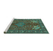 Sideview of Machine Washable Persian Turquoise Traditional Area Rugs, wshtr2181turq