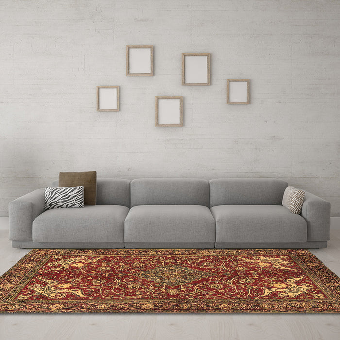 Machine Washable Persian Brown Traditional Rug in a Living Room,, wshtr2181brn