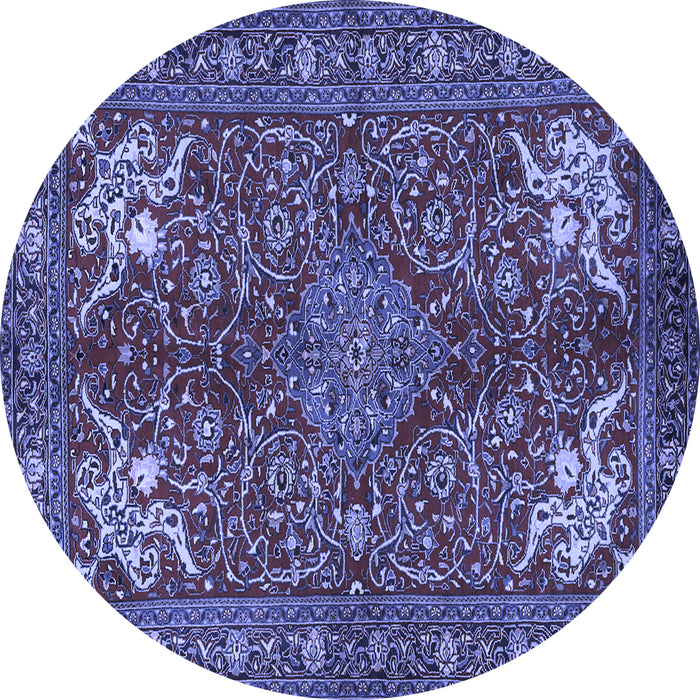 Round Machine Washable Persian Blue Traditional Rug, wshtr2181blu