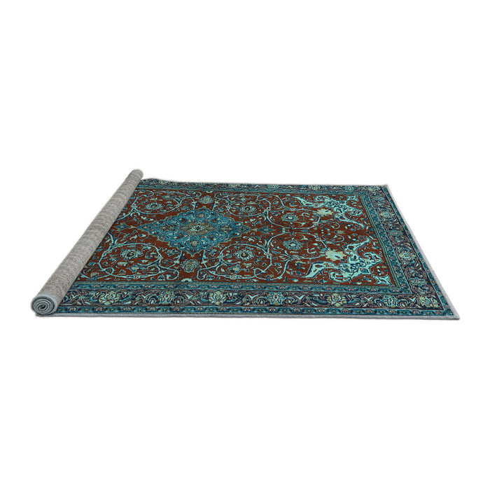 Sideview of Machine Washable Persian Light Blue Traditional Rug, wshtr2181lblu