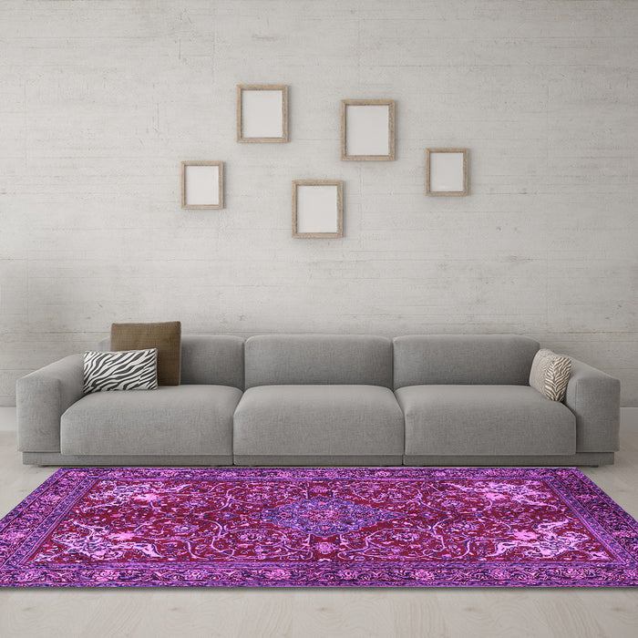 Machine Washable Persian Purple Traditional Area Rugs in a Living Room, wshtr2181pur