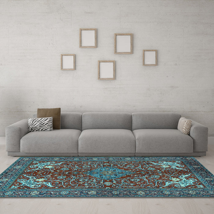 Machine Washable Persian Light Blue Traditional Rug in a Living Room, wshtr2181lblu