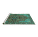 Sideview of Machine Washable Persian Turquoise Traditional Area Rugs, wshtr2182turq