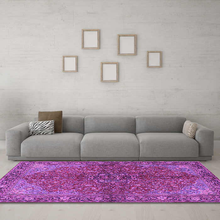 Machine Washable Persian Purple Traditional Area Rugs in a Living Room, wshtr2182pur