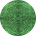 Round Persian Emerald Green Traditional Rug, tr2182emgrn