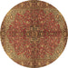 Round Machine Washable Persian Brown Traditional Rug, wshtr2182brn