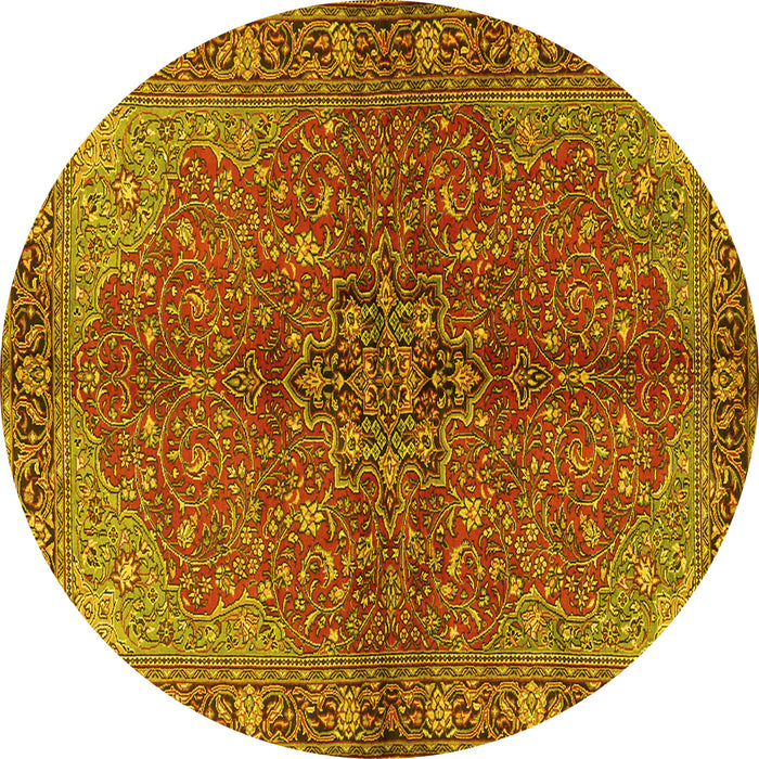 Round Machine Washable Persian Yellow Traditional Rug, wshtr2182yw