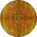 Round Machine Washable Persian Yellow Traditional Rug, wshtr2182yw