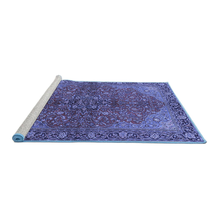 Sideview of Machine Washable Persian Blue Traditional Rug, wshtr2182blu