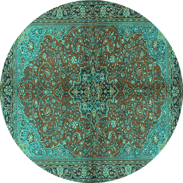 Round Persian Turquoise Traditional Rug, tr2182turq