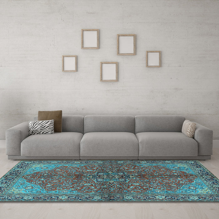 Machine Washable Persian Light Blue Traditional Rug in a Living Room, wshtr2182lblu
