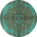 Round Machine Washable Persian Turquoise Traditional Area Rugs, wshtr2182turq