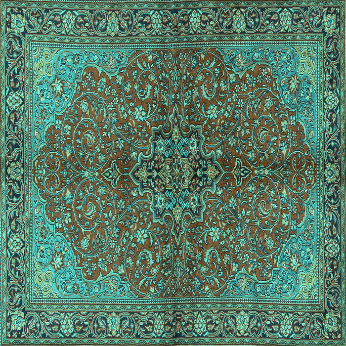 Square Machine Washable Persian Turquoise Traditional Area Rugs, wshtr2182turq