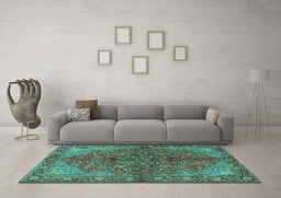 Machine Washable Persian Turquoise Traditional Area Rugs in a Living Room,, wshtr2182turq