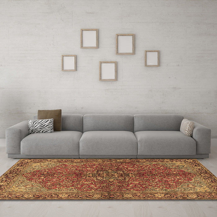 Machine Washable Persian Brown Traditional Rug in a Living Room,, wshtr2182brn