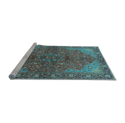 Sideview of Machine Washable Persian Light Blue Traditional Rug, wshtr2182lblu