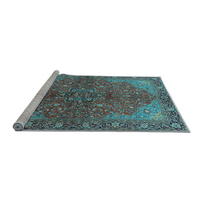Sideview of Machine Washable Persian Light Blue Traditional Rug, wshtr2182lblu