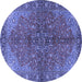 Round Machine Washable Persian Blue Traditional Rug, wshtr2182blu