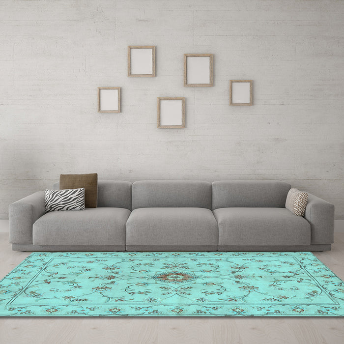 Machine Washable Persian Light Blue Traditional Rug in a Living Room, wshtr2183lblu