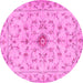 Round Machine Washable Persian Pink Traditional Rug, wshtr2183pnk