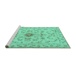 Sideview of Machine Washable Persian Turquoise Traditional Area Rugs, wshtr2183turq