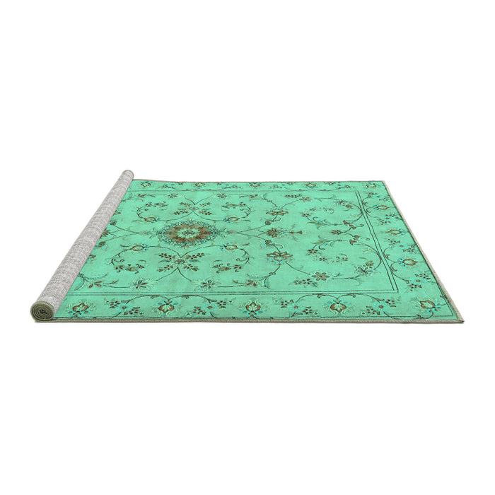 Sideview of Machine Washable Persian Turquoise Traditional Area Rugs, wshtr2183turq