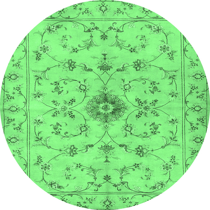 Round Machine Washable Persian Emerald Green Traditional Area Rugs, wshtr2183emgrn