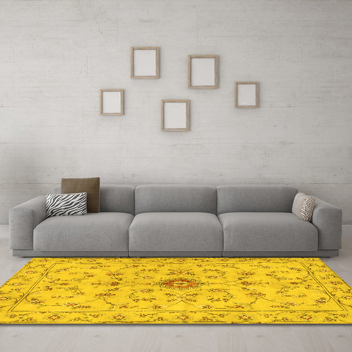 Machine Washable Persian Yellow Traditional Rug in a Living Room, wshtr2183yw
