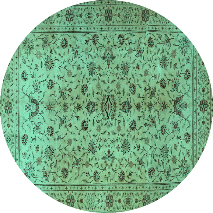 Round Machine Washable Persian Turquoise Traditional Area Rugs, wshtr2184turq