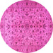 Round Machine Washable Persian Pink Traditional Rug, wshtr2184pnk