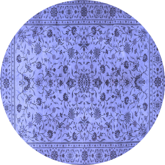 Round Machine Washable Persian Blue Traditional Rug, wshtr2184blu