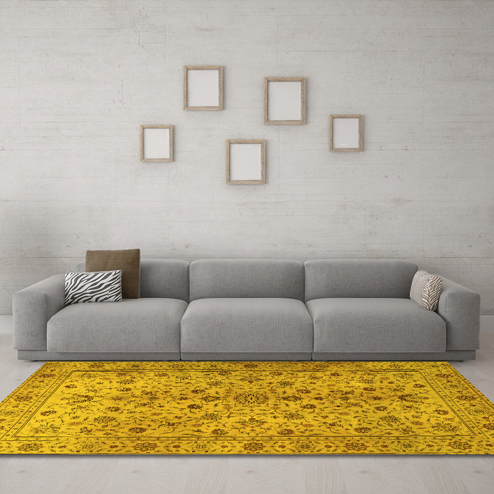 Machine Washable Persian Yellow Traditional Rug in a Living Room, wshtr2184yw
