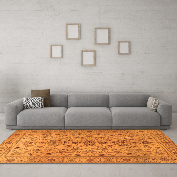 Machine Washable Persian Orange Traditional Area Rugs in a Living Room, wshtr2184org