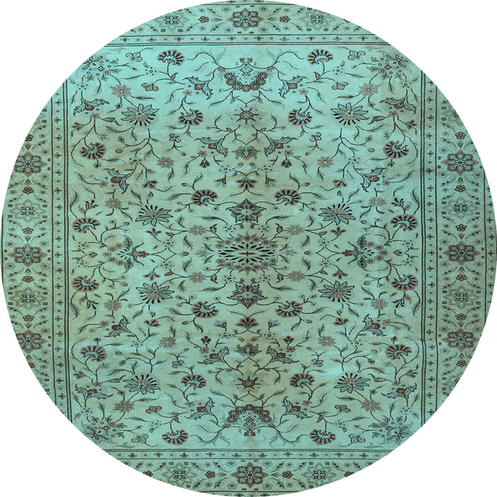 Round Machine Washable Persian Light Blue Traditional Rug, wshtr2184lblu