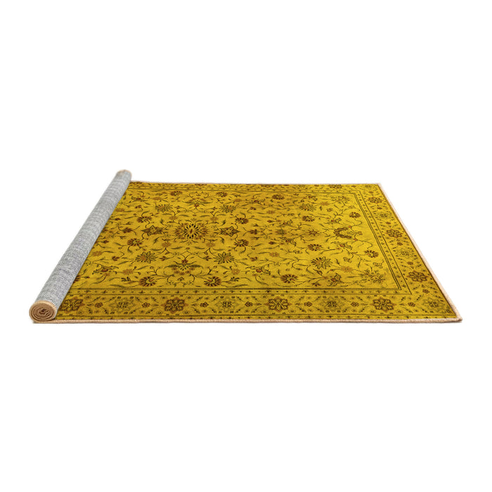 Sideview of Machine Washable Persian Yellow Traditional Rug, wshtr2184yw