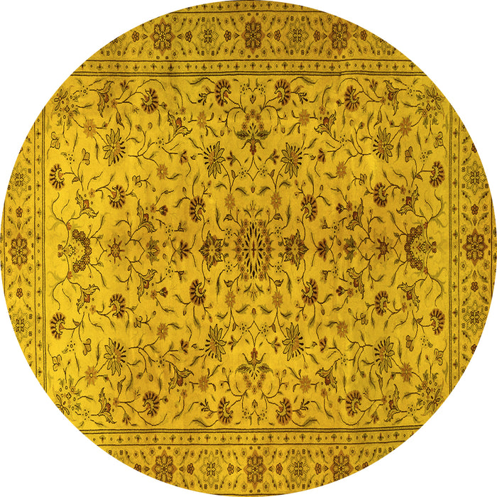Round Machine Washable Persian Yellow Traditional Rug, wshtr2184yw